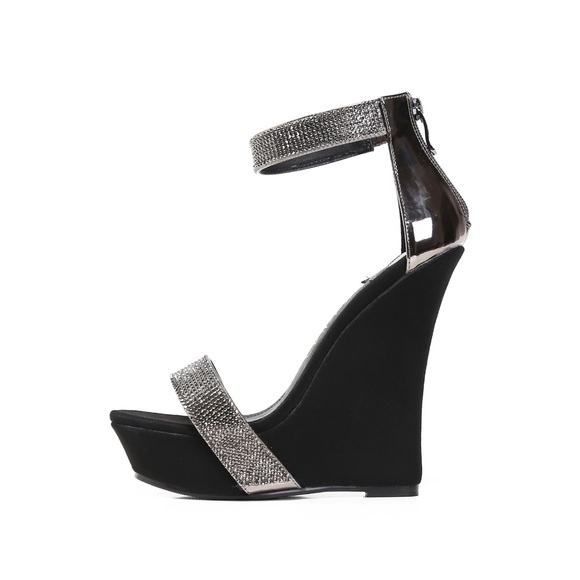 Shoes - Gunmetal Rhinestone Wedge